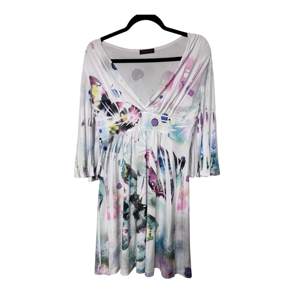 Crimson Ivy Colorful Butterfly Print Dress, size large